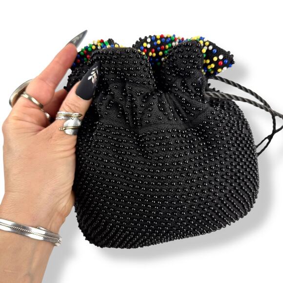 1960's rainbow beaded reversible pouch purse bag - Picture 9 of 16